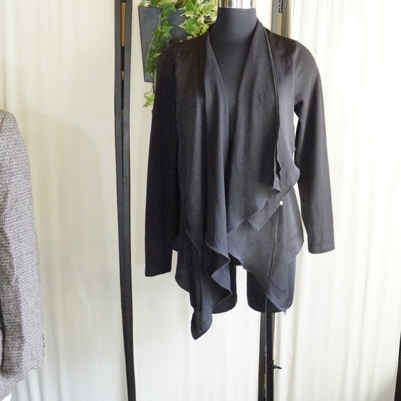 PEBBLE & STONE Drapey Cardigan Black S Drawstring - Picture 1 of 7